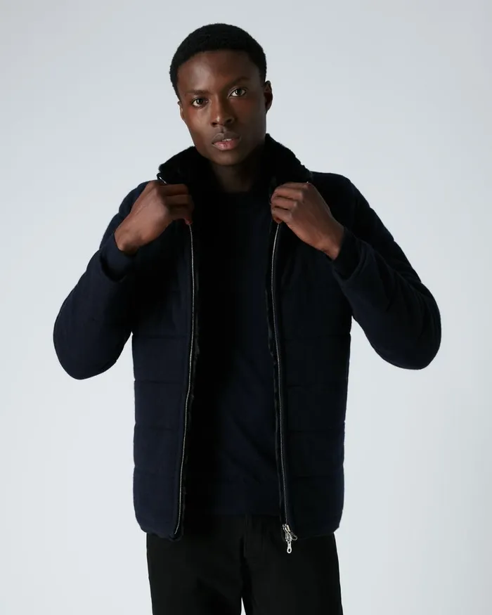 NPeal Coats and Jackets Men Fur Lined Quilted Jacket In Navy Blue