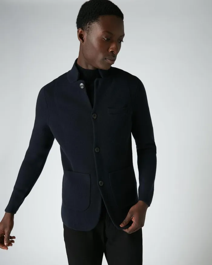 NPeal Coats and Jackets Men Milano Knitted Cashmere Jacket In Navy Blue