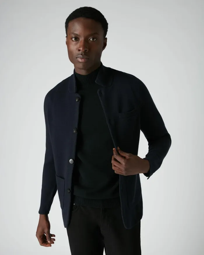 NPeal Coats and Jackets Men Milano Knitted Cashmere Jacket In Navy Blue
