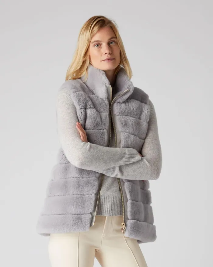 NPeal Coats and Jackets Women Rex Fur Ribbed Gilet In Light Grey