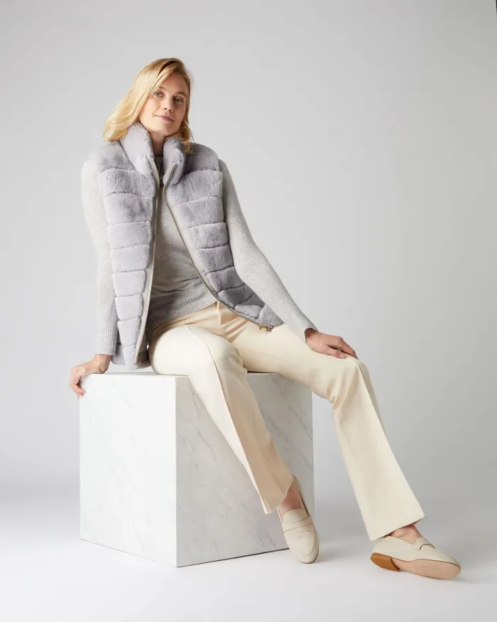 NPeal Coats and Jackets Women Rex Fur Ribbed Gilet In Light Grey