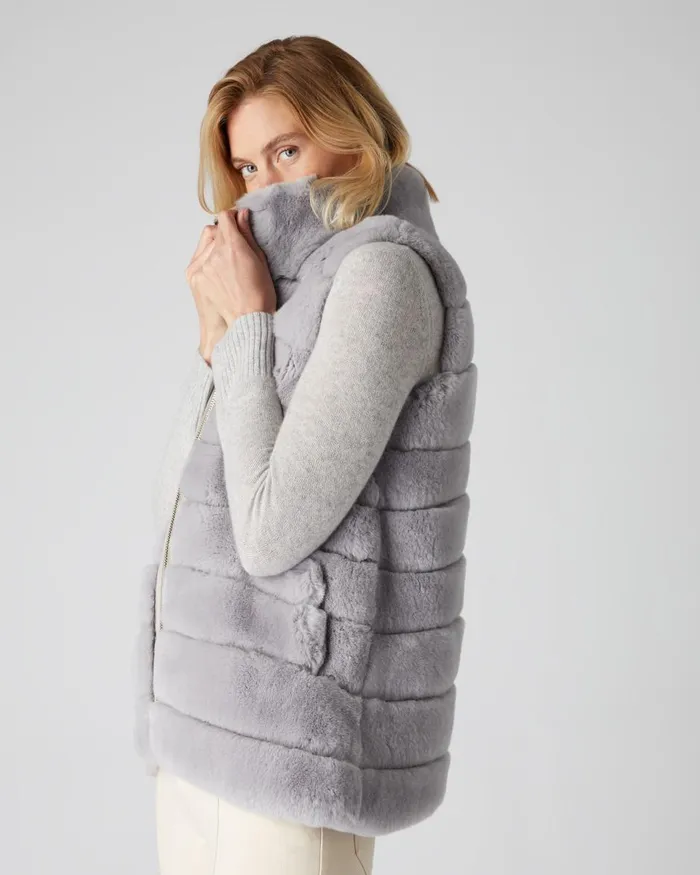 NPeal Coats and Jackets Women Rex Fur Ribbed Gilet In Light Grey