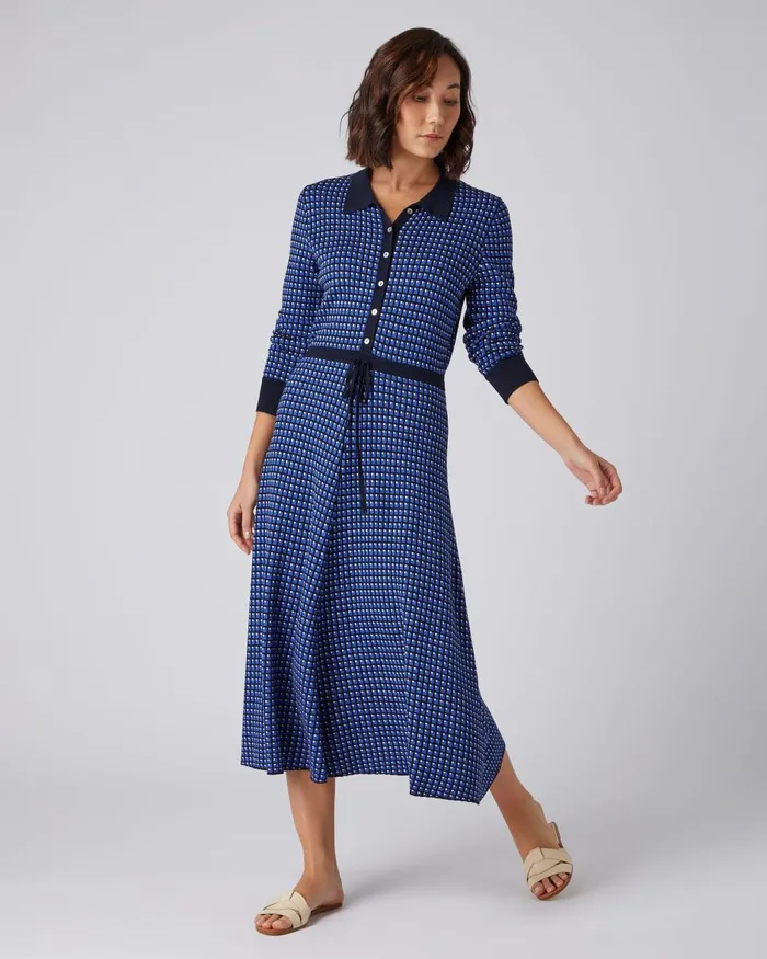NPeal Dresses and Skirts Women Geometric Knit Dress In Blue