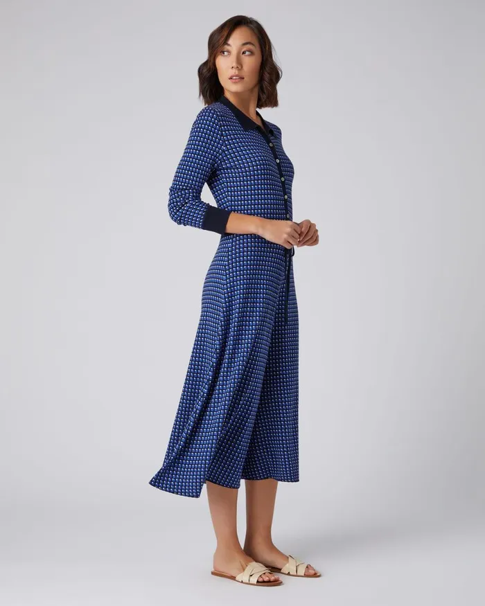 NPeal Dresses and Skirts Women Geometric Knit Dress In Blue