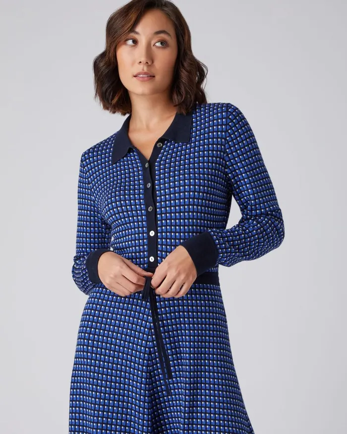 NPeal Dresses and Skirts Women Geometric Knit Dress In Blue