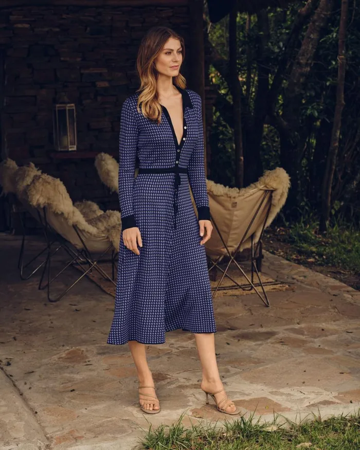 NPeal Dresses and Skirts Women Geometric Knit Dress In Blue