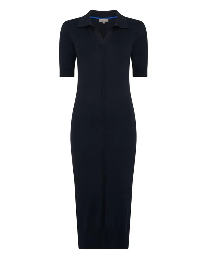 NPeal Dresses and Skirts Women Polo Collar Cotton Cashmere Dress In Navy Blue