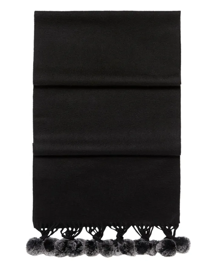 NPeal Fur Poms Women Fur Bobble Woven Cashmere Scarf In Black
