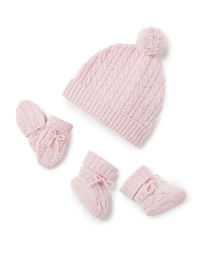 NPeal Girls Children Cable Cashmere Hat In Pale Pink