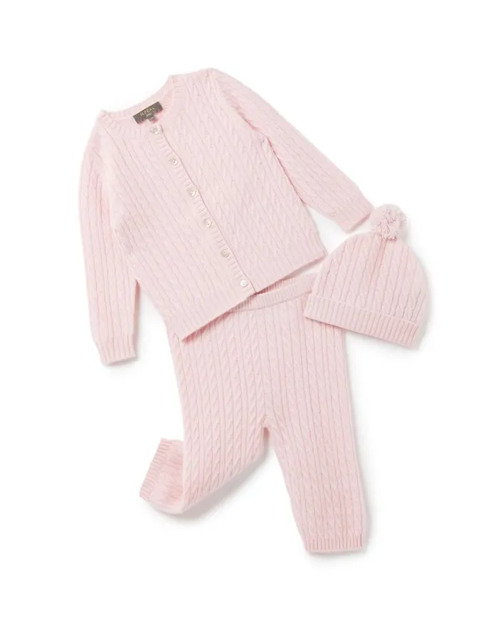 NPeal Girls Children Cable Cashmere Hat In Pale Pink