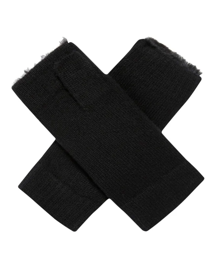 NPeal Gloves WomenMen Unisex Fur Lined Fingerless Cashmere Gloves In Black