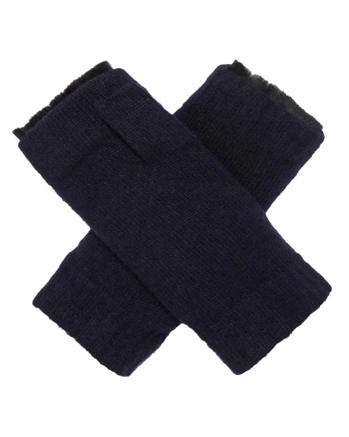 NPeal Gloves WomenMen Unisex Fur Lined Fingerless Cashmere Gloves In Navy Blue