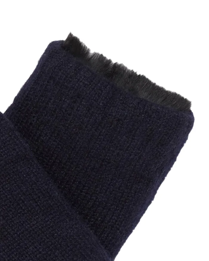 NPeal Gloves WomenMen Unisex Fur Lined Fingerless Cashmere Gloves In Navy Blue