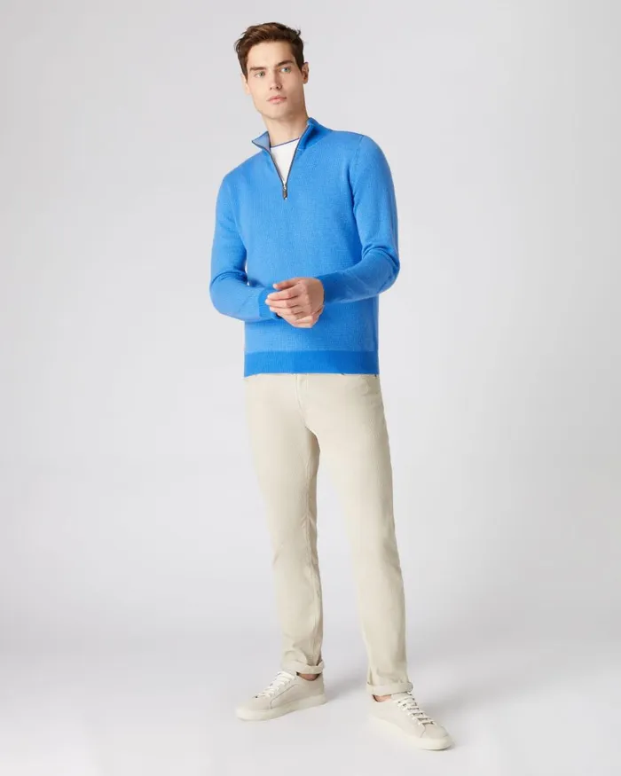 NPeal Half and Full Zip Knitwear Men Carnaby Half Zip Birdseye Cashmere Jumper In Zanzibar Blue