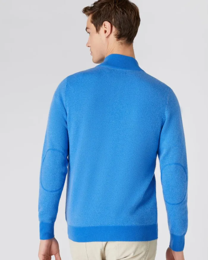 NPeal Half and Full Zip Knitwear Men Carnaby Half Zip Birdseye Cashmere Jumper In Zanzibar Blue