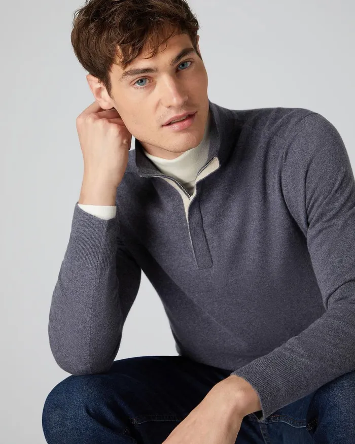 NPeal Half and Full Zip Knitwear Men Cashmere Half Zip Jumper In Dark Grey