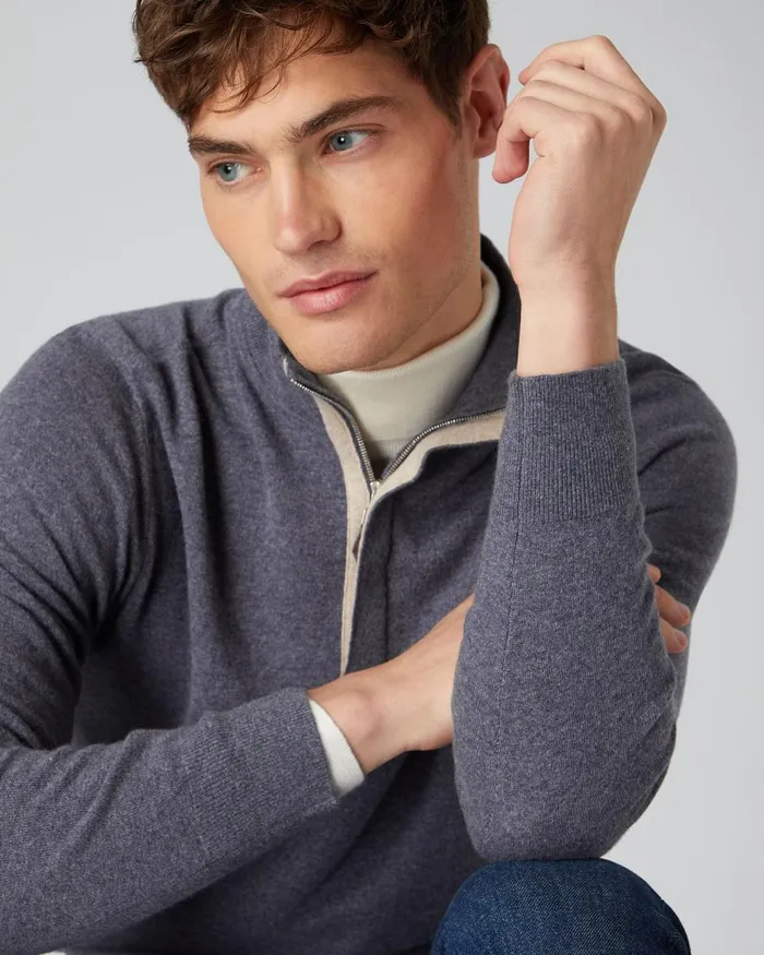 NPeal Half and Full Zip Knitwear Men Cashmere Half Zip Jumper In Dark Grey