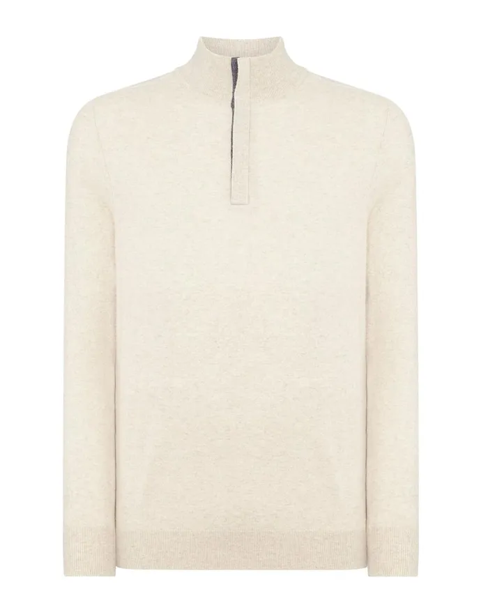 NPeal Half and Full Zip Knitwear Men Cashmere Half Zip Jumper In Oatmeal Brown