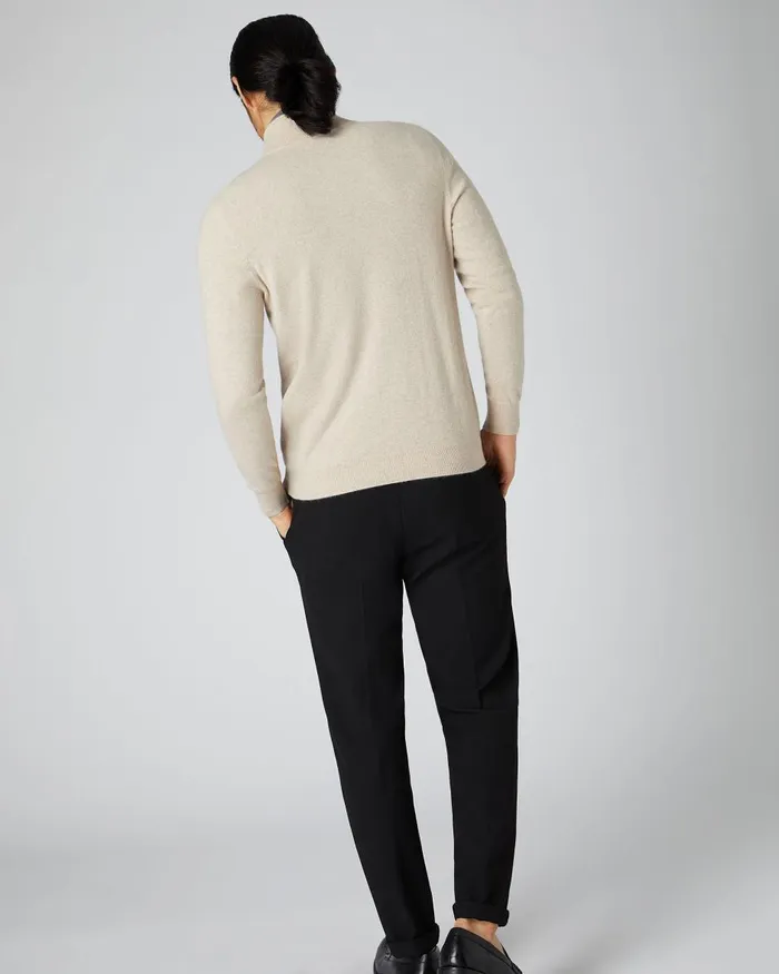 NPeal Half and Full Zip Knitwear Men Cashmere Half Zip Jumper In Oatmeal Brown