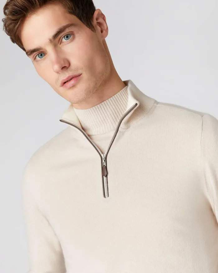 NPeal Half and Full Zip Knitwear Men The Carnaby Half Zip Cashmere Jumper In Almond White