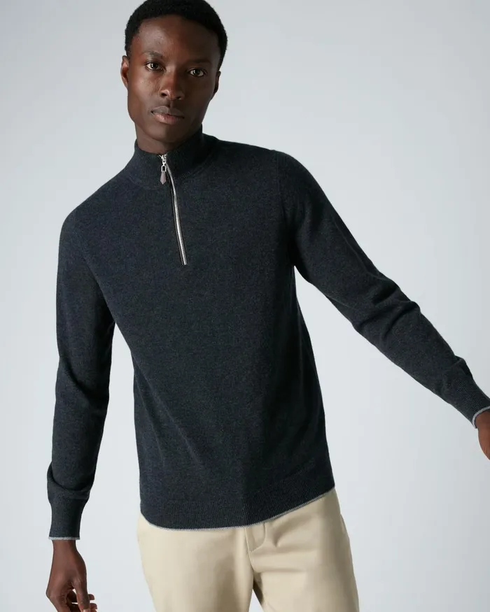 NPeal Half and Full Zip Knitwear Men The Carnaby Half Zip Cashmere Jumper In Dark Charcoal Grey NPeal Half and Full Zip Knitwear Men The Carnaby Half Zip Cashmere Jumper In Dark Charcoal Grey
