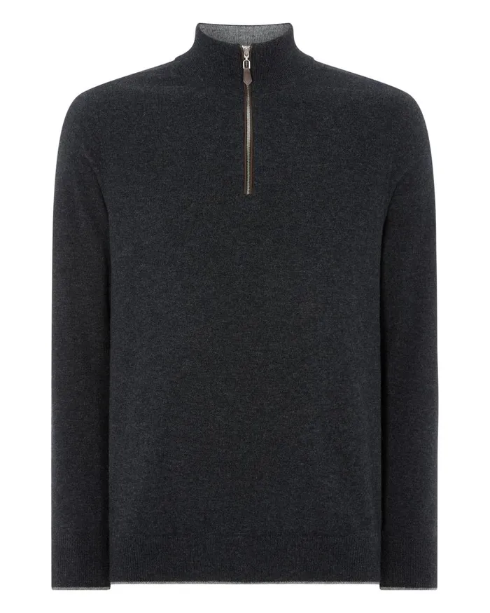 NPeal Half and Full Zip Knitwear Men The Carnaby Half Zip Cashmere Jumper In Dark Charcoal Grey