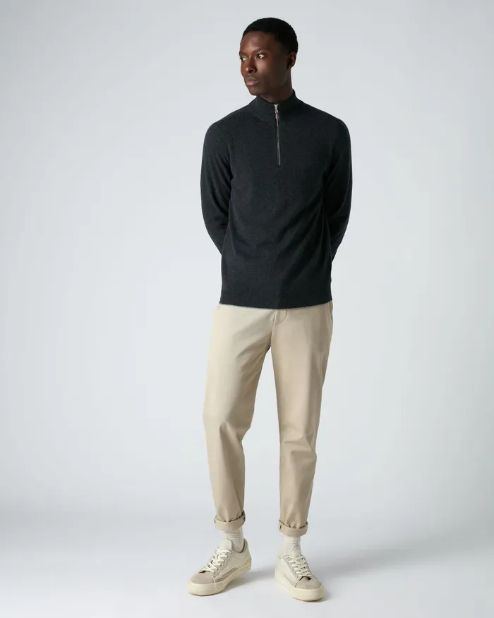 NPeal Half and Full Zip Knitwear Men The Carnaby Half Zip Cashmere Jumper In Dark Charcoal Grey