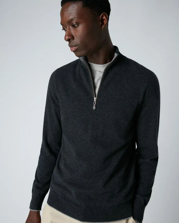NPeal Half and Full Zip Knitwear Men The Carnaby Half Zip Cashmere Jumper In Dark Charcoal Grey