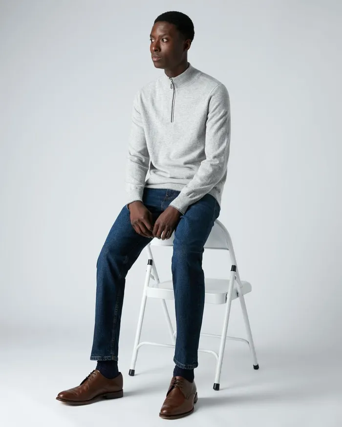 NPeal Half and Full Zip Knitwear Men The Carnaby Half Zip Cashmere Jumper In Fumo Grey