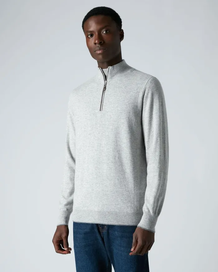 NPeal Half and Full Zip Knitwear Men The Carnaby Half Zip Cashmere Jumper In Fumo Grey