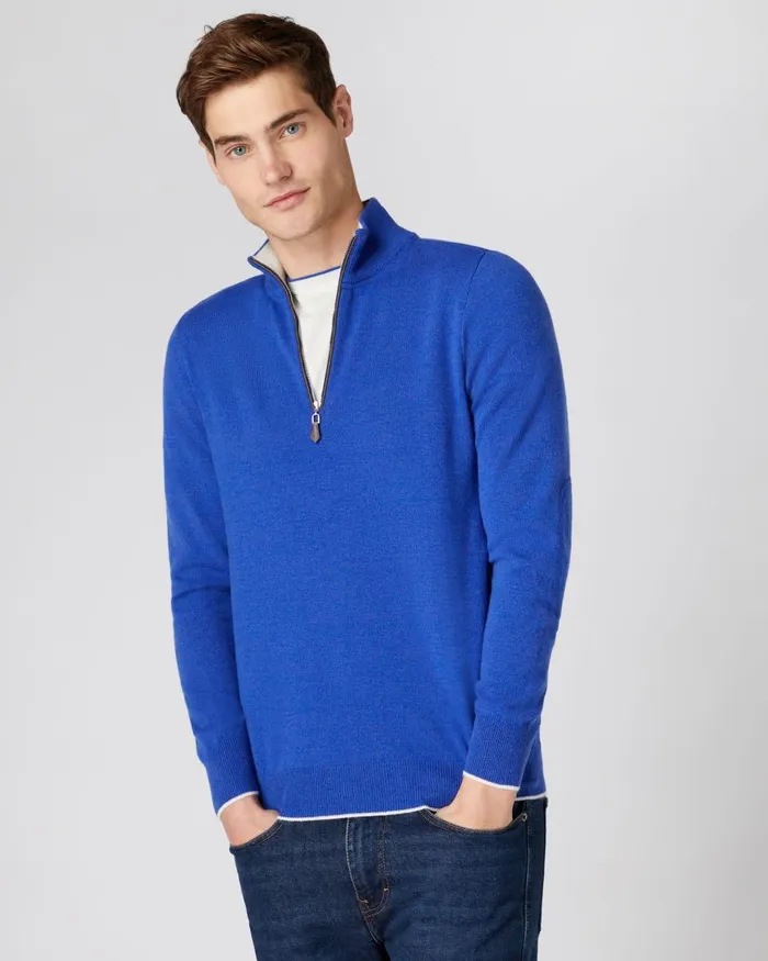 NPeal Half and Full Zip Knitwear Men The Carnaby Half Zip Cashmere Jumper In Nile Blue NPeal Half and Full Zip Knitwear Men The Carnaby Half Zip Cashmere Jumper In Nile Blue