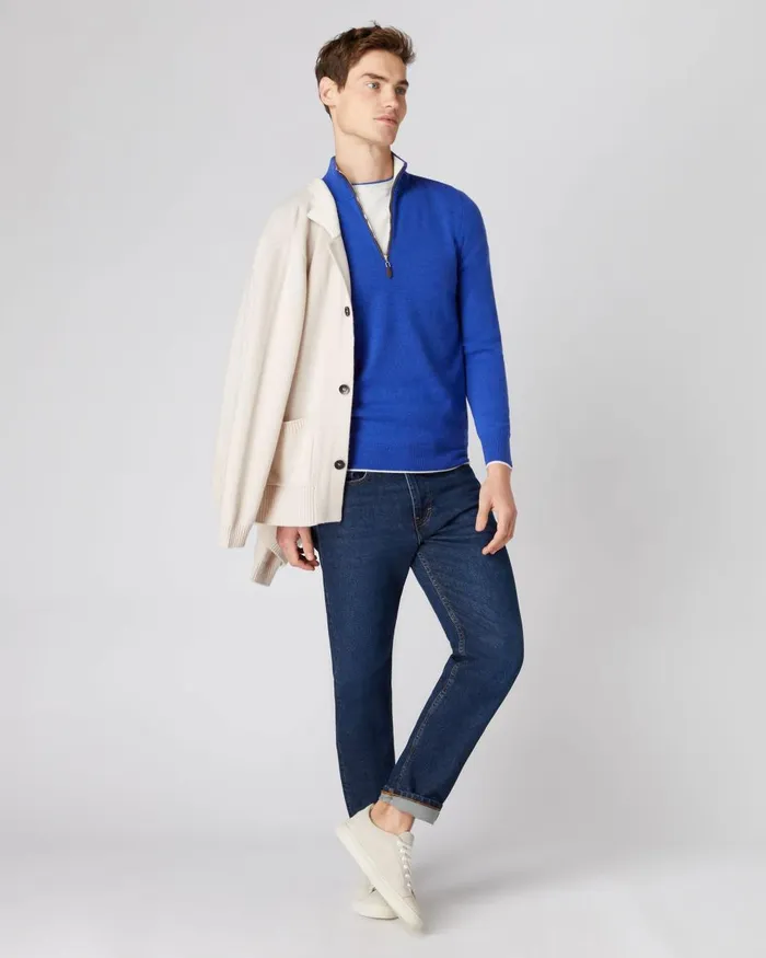 NPeal Half and Full Zip Knitwear Men The Carnaby Half Zip Cashmere Jumper In Nile Blue