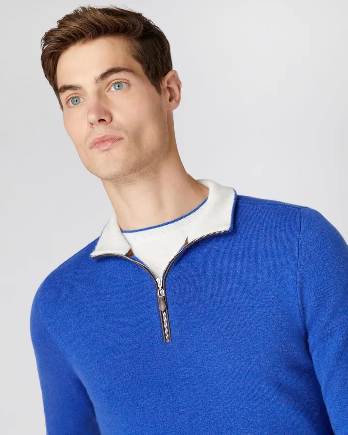 NPeal Half and Full Zip Knitwear Men The Carnaby Half Zip Cashmere Jumper In Nile Blue