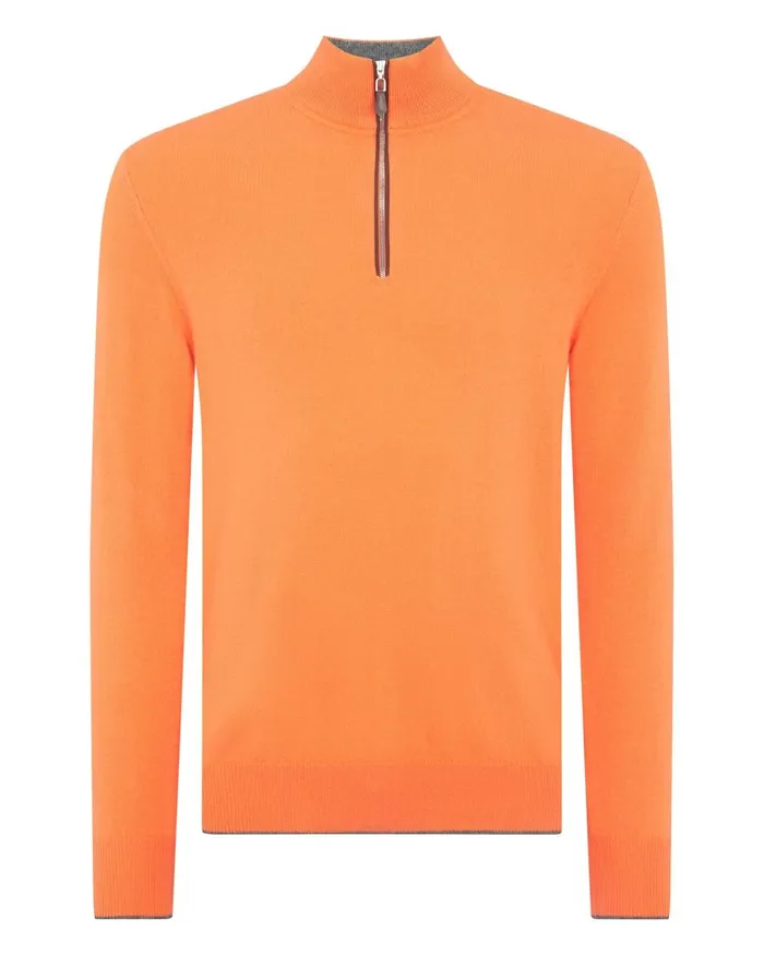 NPeal Half and Full Zip Knitwear Men The Carnaby Half Zip Cashmere Jumper In Papaya Orange