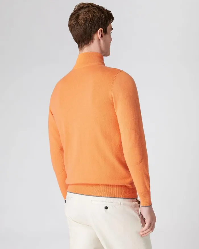 NPeal Half and Full Zip Knitwear Men The Carnaby Half Zip Cashmere Jumper In Papaya Orange