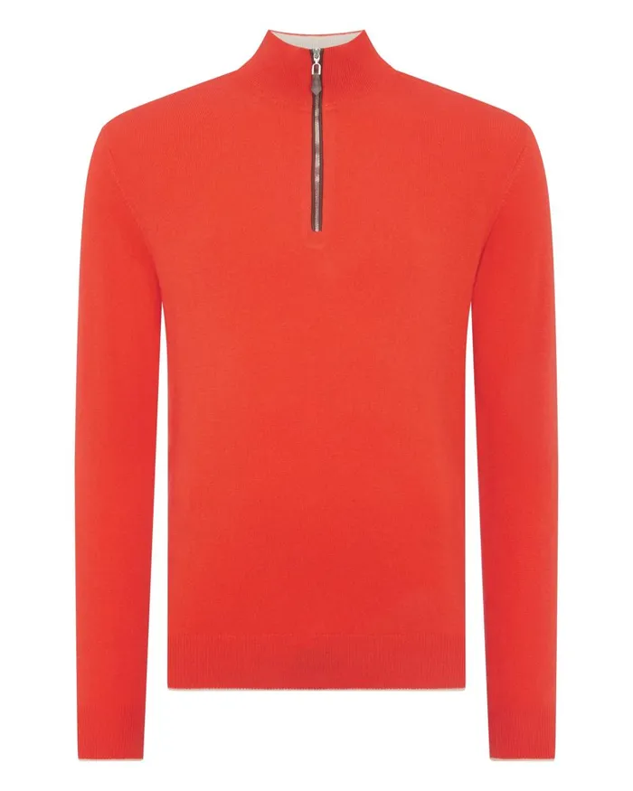 NPeal Half and Full Zip Knitwear Men The Carnaby Half Zip Cashmere Jumper In Vermillion Red