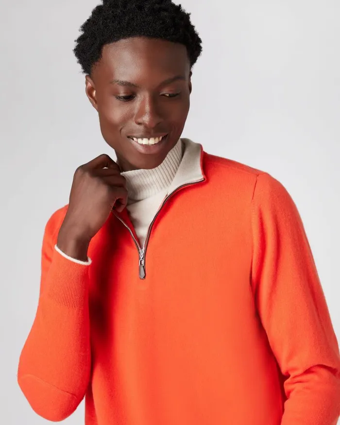 NPeal Half and Full Zip Knitwear Men The Carnaby Half Zip Cashmere Jumper In Vermillion Red