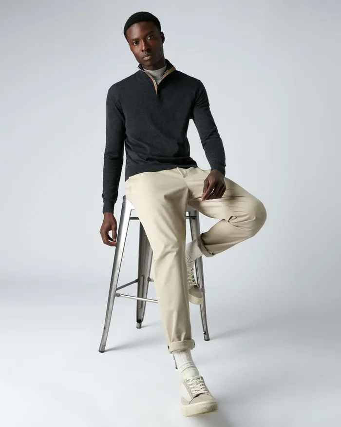 NPeal Half and Full Zip Knitwear Men The Regent Fine Gauge Cashmere Half Zip Jumper In Dark Charcoal Grey