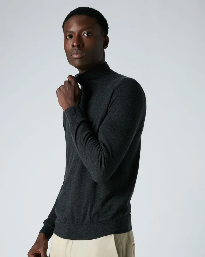 NPeal Half and Full Zip Knitwear Men The Regent Fine Gauge Cashmere Half Zip Jumper In Dark Charcoal Grey