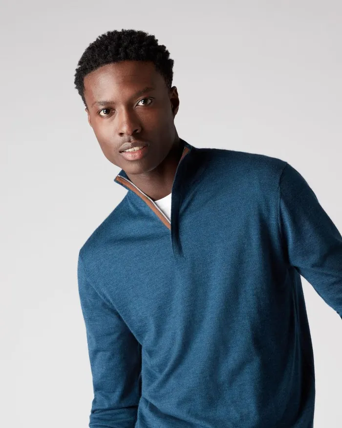 NPeal Half and Full Zip Knitwear Men The Regent Fine Gauge Cashmere Half Zip Jumper In Lapis Blue NPeal Half and Full Zip Knitwear Men The Regent Fine Gauge Cashmere Half Zip Jumper In Lapis Blue