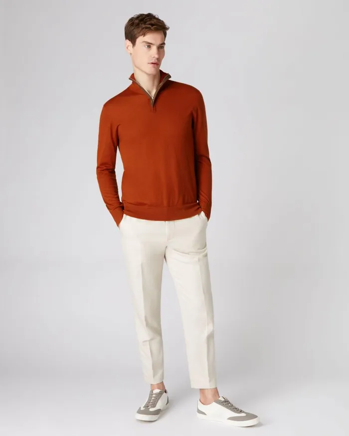NPeal Half and Full Zip Knitwear Men The Regent Fine Gauge Cashmere Half Zip Jumper In Tawny Orange