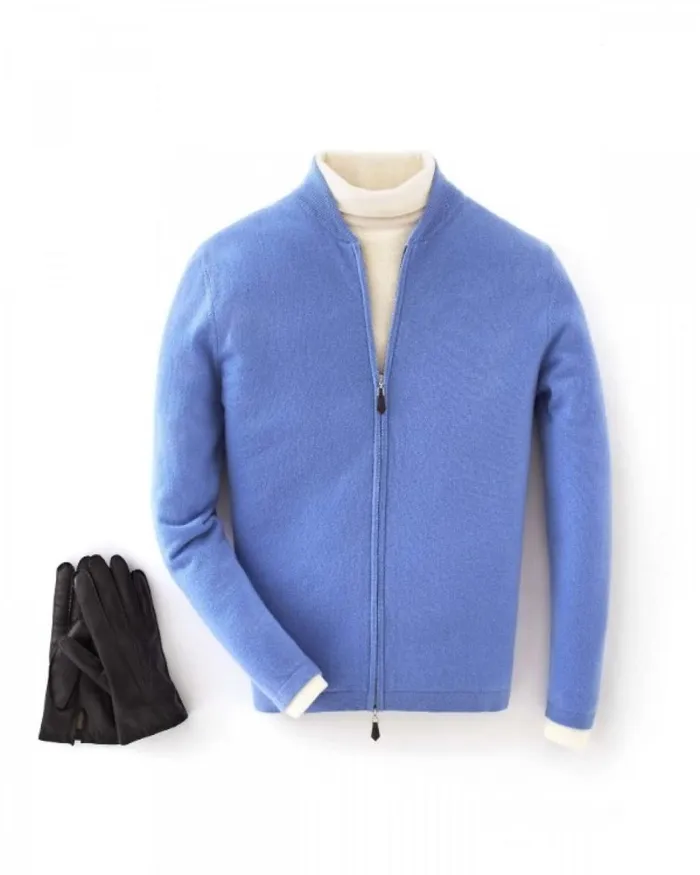 NPeal Half and Full Zip Knitwear Men Zip Through Cashmere Bomber Jacket In Light Blue