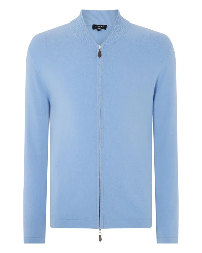 NPeal Half and Full Zip Knitwear Men Zip Through Cashmere Bomber Jacket In Light Blue