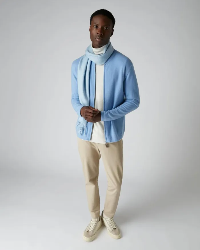 NPeal Half and Full Zip Knitwear Men Zip Through Cashmere Bomber Jacket In Light Blue