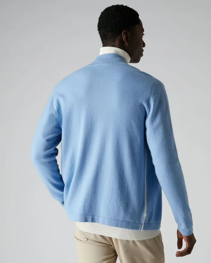 NPeal Half and Full Zip Knitwear Men Zip Through Cashmere Bomber Jacket In Light Blue