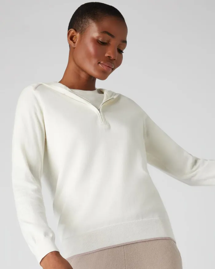 NPeal Half and Full Zip Knitwear Women Cotton Cashmere Hoodie In New Ivory White