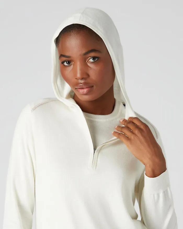 NPeal Half and Full Zip Knitwear Women Cotton Cashmere Hoodie In New Ivory White