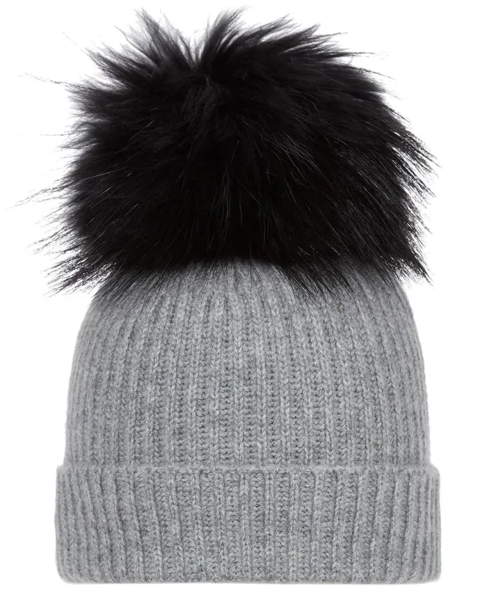 NPeal Hats WomenMen Unisex Ribbed Cashmere Hat With Detachable Pom In Flannel Grey