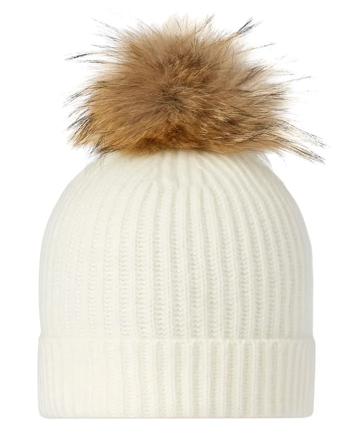 NPeal Hats WomenMen Unisex Ribbed Cashmere Hat With Detachable Pom In New Ivory White