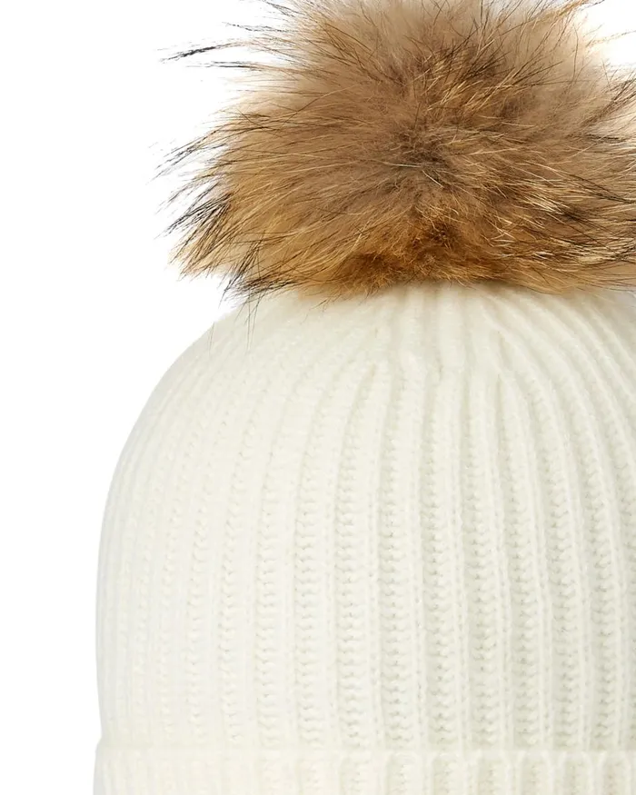 NPeal Hats WomenMen Unisex Ribbed Cashmere Hat With Detachable Pom In New Ivory White